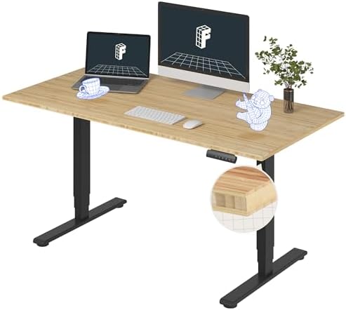 FlexiSpot E6 Bamboo 3-Stage Dual Motor 60 x 30 Electric Standing Desk Sit Stand Up Desk, Holds 220 lbs, Adjustable Height w/ Memory Presets, Solid Bamboo Desktop & Black Frame, Ships in 2 Boxes by Unknown