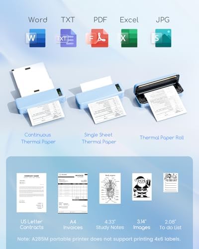 Portable Printers Wireless for Travel Home, A285M Inkless Thermal Printer - Image 3