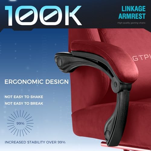 GTPLAYER Gaming Chair Fabric with Pocket Spring Cushion, Big and Tall Gamings Chairs 350LBS High Back Computer Chair with Footrest for Adults Lumbar Support Swivel Game Chair for Office Gaming Red - Image 6