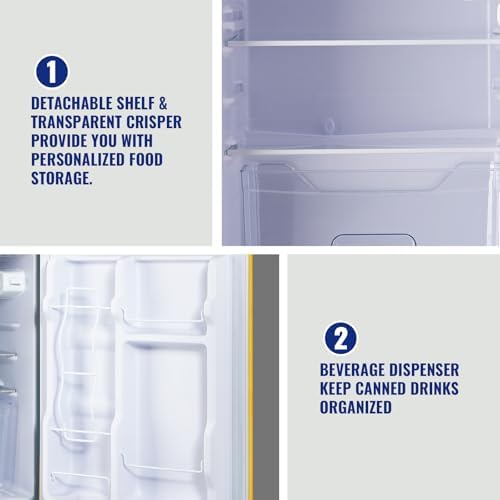 WANAI Compact Mini Refrigerator 3.5 Cu.Ft Small Refrigerator with Freezer, Retro Mini Fridge with Dual Door,7 Adjustable Thermostat, Adjustable Shelves For Dorm, Office Bedroom, Yellow - Image 4
