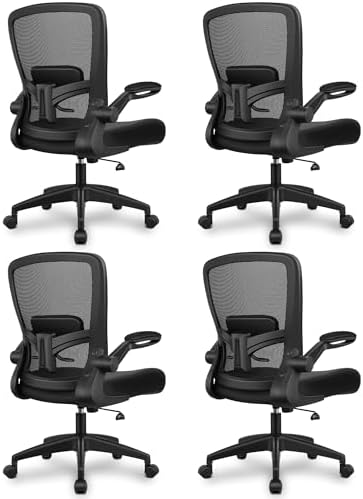 FelixKing Office Chair, Ergonomic Desk Chair Breathable Mesh Chairs Adjustable High Back Lumbar Support Flip-up Armrests, Executive Rolling Swivel Comfy Computer Chairs Home Office Black, Pack of 4 by FelixKing