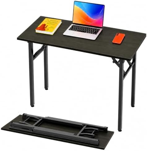 Folding Table Computer Desk - 43.3" No Assembly Folding Desk Design and Foldable Office Desk, Small Desk for Bedroom, Compact Storage Portable Use for Dorm and RV Small Space, Dark Oak by HMFOR