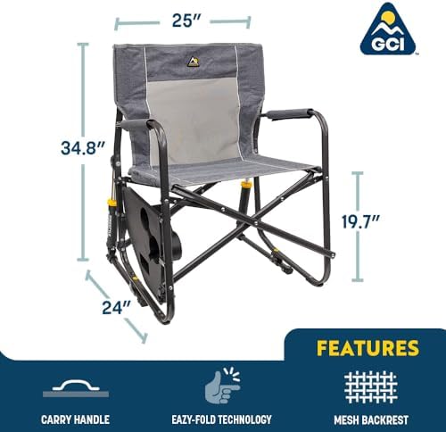 GCI OUTDOOR Freestyle Rocker with Side Table Camping Chair | Portable Folding Rocking Chair with Solid, Durable Armrests, Drink Holder & Comfortable Backrest — Heathered Indigo - Image 3