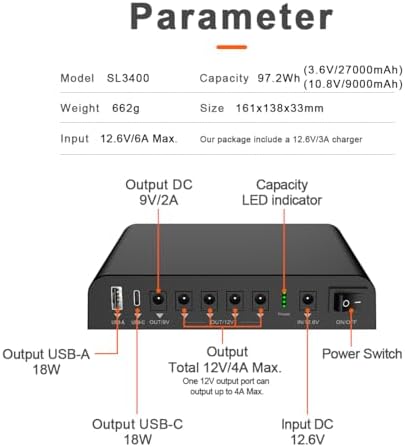 TalentCell Mini UPS Uninterrupted Power Supply 27000mAh 97.2Wh Lithium ion Backup Battery Pack with DC 12V/9V and 18W USB-A/USB-C PD Output for Router/Modem/LED Light, CCTV Camera, Smartphone and more - Image 2