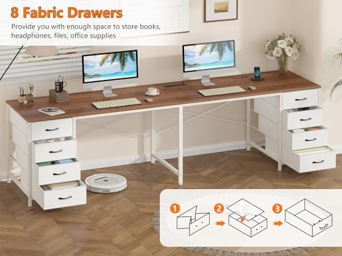 95" 2 Person Desk with 8 Fabric Drawers for Home Office, Living Room - Image 5