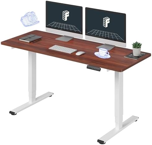 FLEXISPOT E6 3-Stage Dual Motor 60 x 24 Electric Standing Desk Sit Stand Up Desk, Holds 220 lbs, Adjustable Height w/Memory Presets, One-Piece Mahogany Desktop & White Frame, Ships in 2 Boxes by Unknown