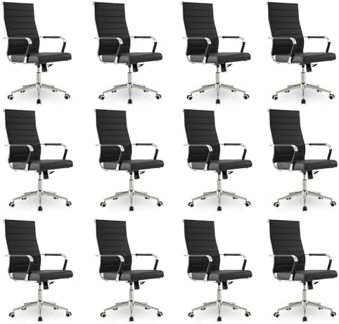 Okeysen Office Desk Chair, Ergonomic Leather Modern Conference Room Chairs, Executive Ribbed Height Adjustable Swivel Rolling Chair for Home Office Set of 12. (Black) by Lepdep