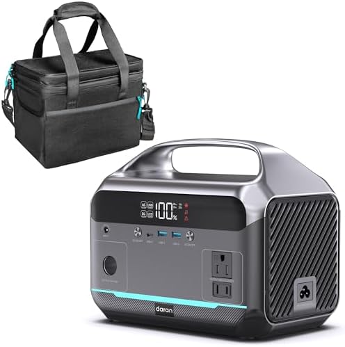 DaranEner Portable Power Station 600W with Bag, 288Wh (90,000mAh) LiFePO4 Battery Backup, 2×600W (1200W Surge) AC Outlets, 2.2H Fast Recharge, Solar Generator for Camping, RV, Travel, Home Emergency by DaranEner