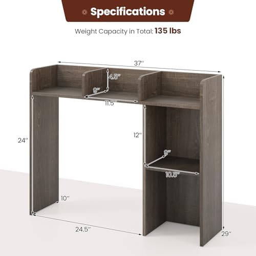 Desktop Bookshelf, 3-Tier Desk Organizer Shelves w/ 5 Display Rack - Image 2