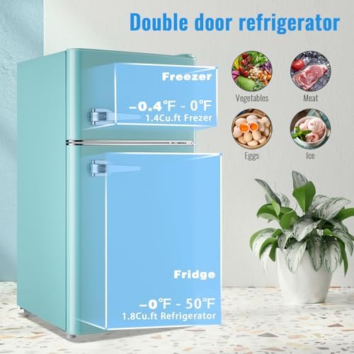 WANAI Retro Mini Fridge with Handle 3.5 Cu.Ft Compact Refrigerator Blue - Image 4