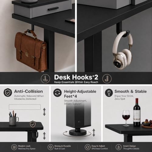 Grandder Electric Standing Desk with Two Drawers, Curved Sit to Stand Up Height Adjustable Desk with Storage Shelf for Home Office, 47 * 26 Inch, Study, Ergonomic Adjustable Computer Desk, Black - Image 7