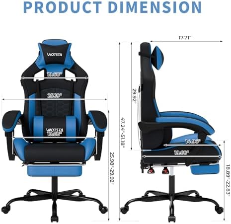 Gaming Chair with Footrest, Gaming Chairs PVC Leather Ergonomic Office Gamer Chair Headrest Lumbar Support Racing Style Video Gaming Chair for Office (Black Blue) - Image 3