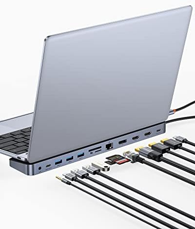 Baseus Laptop Docking Station, 4K Multitasking Docking Station with 2 HDMI+DP, PD, 3 USB-A, RJ45, Audio, TF/SD Card Reader, USB Hub Compatible for MacBook/Dell/HP/Surface/Lenovo by Baseus