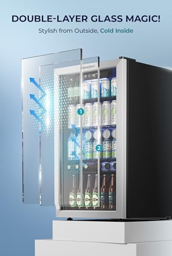EUHOMY 128 Can Mini Fridge, Beverage Refrigerator with Glass Door, Silver - Image 6