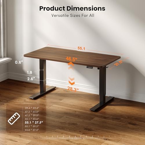 CubiCubi Electric Height Adjustable Standing Desk 55x28 Inch, Dark Walnut - Image 2