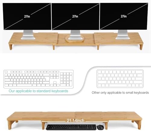 Nnewvante Monitor Stand Riser 60 inch Bamboo Dual Monitor Stand for Desk - Image 3