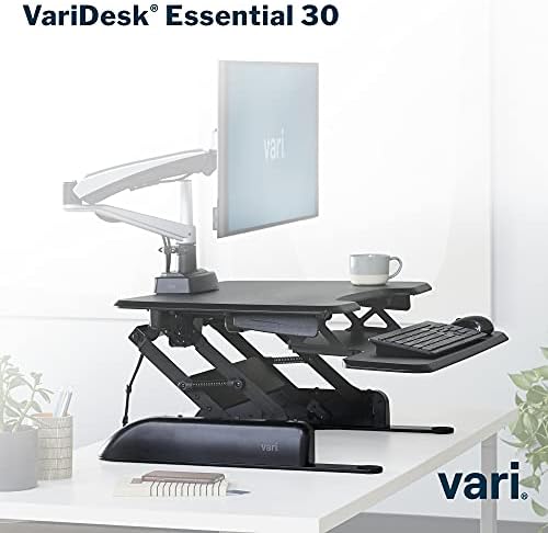 Vari - VariDesk Essential 30 - Two-Tier Standing Desk Converter for Home Office - Adjustable Sit Stand Desk with 11 Height Settings - Standing Desk Riser for Monitor & Accessories - 30" Wide, Black - Image 3