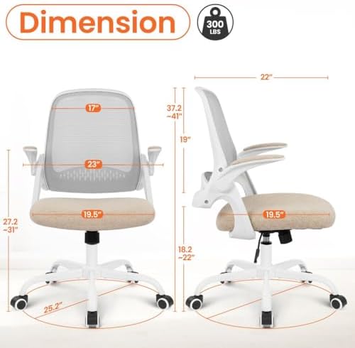 NEO CHAIR Office Computer Chair Ergonomic Mesh Back Flip-Up Arms, Beige - Image 2