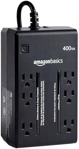 Amazon Basics UPS Battery Backup & Surge Protector, 400VA/255W, 6 Outlets, Uninterruptible Power Supply, Small Compact Size, Black by AmazonBasics