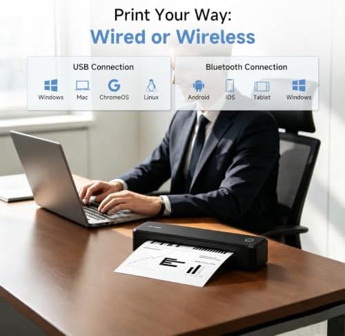 A8 Portable Thermal Printer, Wireless Bluetooth Inkless Printer for Travel, Supports 8.5" x 11" US Letter and A4 Thermal Paper, Compatible with iPhone, Android, Windows, Mac (Black) - Image 2