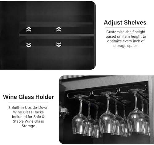 55.1" Coffee Bar Cabinet with Mini Fridge Space, Power Outlet, Black - Image 5