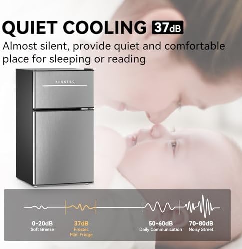 Mini Fridge with Freezer 3.2 Cu.Ft. 2 Door Refrigerator and Freezer Small Fridge for Bedroom Home Office Dorm, Small Drink Chiller, 37 dB Low Noise, Stainless Steel - Image 5