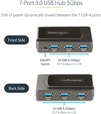 StarTech 7-Port USB-A Hub 5Gbps, 35W Powered, Wake on USB (5G7AS-USB-A-HUB) - Image 3