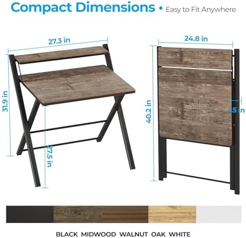 GreenForest No Assembly Folding Desk, 2-Tier Compact Computer Desk with Shelf, 30 inch Space Saving Foldable Table for Home Office, Dorm or Apartment, Portable Collapsible Sturdy Laptop Desk, Brown - Image 3