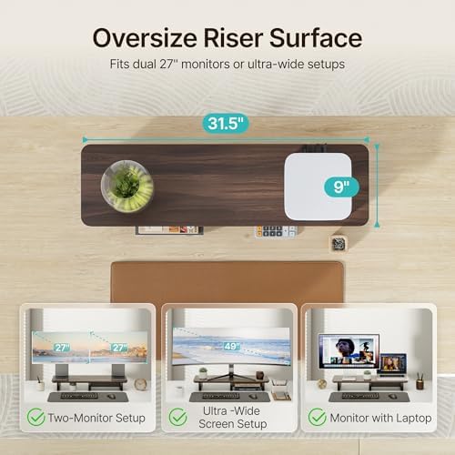 PEGZONE 31.5" Dual Monitor Riser, Metal Shelf Wooden Desk Organizer - Image 5