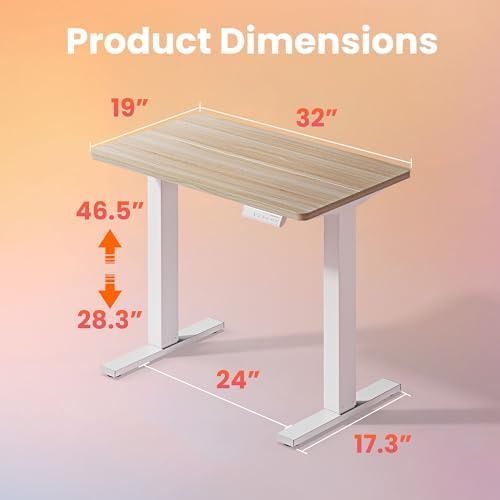 HUANUO 32x19 Inch Small Electric Standing Desk, Adjustable, Light Walnut - Image 3