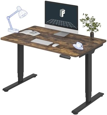 Stand Up Desk 3 Stages Dual Motor Electric Standing Desk 48x30 Inch Whole-Piece Board Height Adjustable Desk Electric Sit Stand Desk(Black Frame + Special Walnut Desktop, 2 Packages) by Unknown