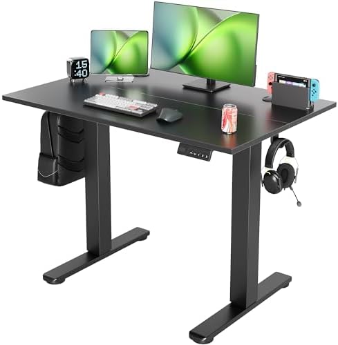 Seang Electric Standing Desk Adjustable Height, 40 x 24 Inch Sit Stand Desk with T-Shaped Frame, 3 Memory Presets & Cable Management for Home Office Computer Workstation, Black Frame/Black Top by Seang