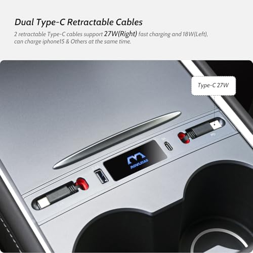 2 USB-C Touch Hub for Tesla (Carbon Fiber), Retractable 27W Fast Charger for iPhone 15 is Necessary Model3/Y 2024/2023/2022/2021 Accessories but Not for M3 Highland, Gifts for Tesla Owners - Image 3