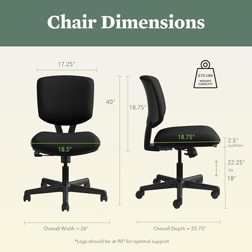 HON Volt Ergonomic Office Chair, Armless, Office Desk Computer Chair, Black - Image 3
