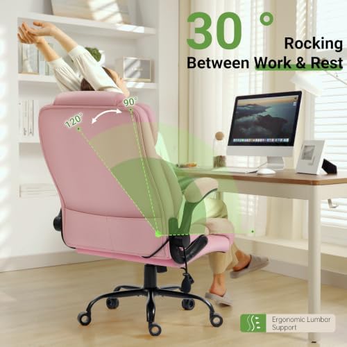 Office Chair, Big and Tall Executive Chair with Air-Lumbar Support, Breathable Desk Computer Chair with Adjustable Flip-up Armrests, Wide Cushion Seat Swivel Home Office Chair - Image 4