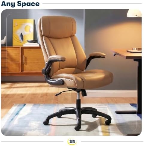 Serta Big and Tall Office Chair with Lumbar Support, Flip Arm Leather Chair - Image 2