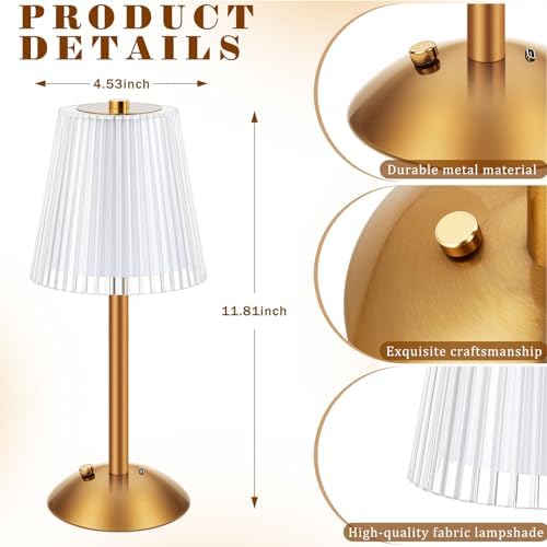 Liliful 2 Pcs Cordless Table Lamp LED Touch, Gold, Hollow Lined Style - Image 2