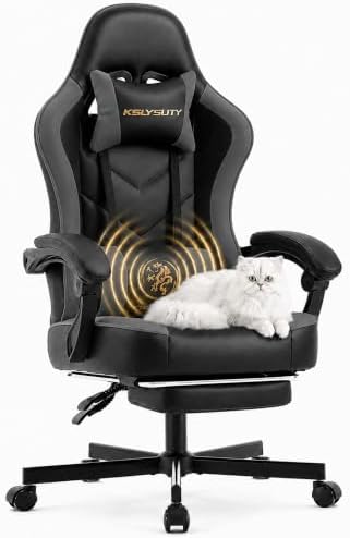 Desk Computer Gaming Chair - High Back Ergonomic Office Chair with Footrest and Lumbar Support, Swivel Comfy Home Gamer Video Game Chairs with Pocket Spring Cushion for Adults (Grey Leather) by KslysutyFurniture