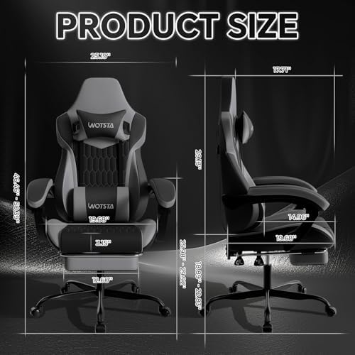 Gaming Chair with Footrest, High Back Gaming Chairs PVC Leather Ergonomic Gamer Chair with Adjustable Headrest Lumbar Support Racing Style Video Gaming Chair for Office/Home (BlackGrey) - Image 3