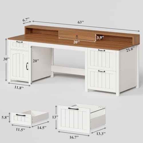 SEDETA 63" Farmhouse Executive Desk with Drawers and Storage Cabinet - Image 2