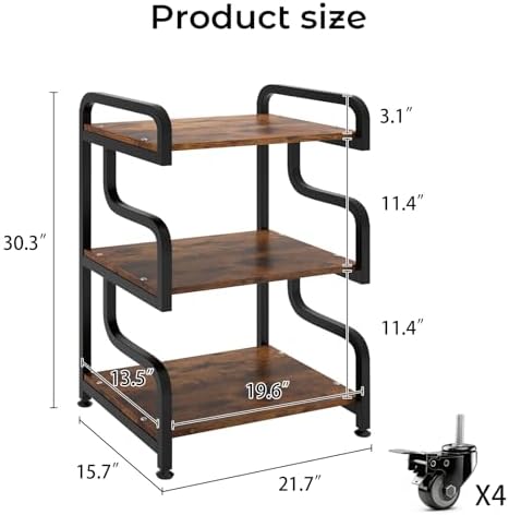 Natwind Stylish 3 Tier Printer Stand, Office Desk Side Storage Shelf,Retro - Image 2