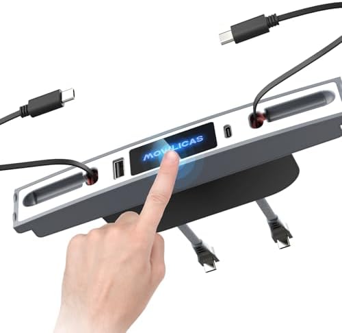 2 USB-C Touch Hub for Tesla (White), Retractable 27W Fast Charger for iPhone 15 is Necessary Model3/Y 2024/2023/2022/2021 Accessories but Not for M3 Highland, Gifts for Tesla Owners by Mowlicas