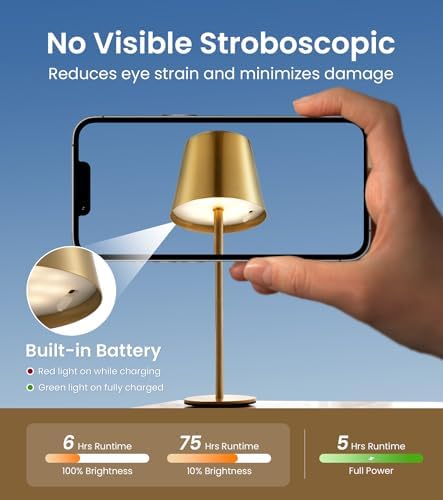 3 Pack Cordless Table Lamp, Portable Battery Operated Lamp with 3 Color Temps and Stepless Dimming, Rechargeable Table Lamp for Dinner, Desk, Cafe, Outdoor (Brushed Gold) - Image 4