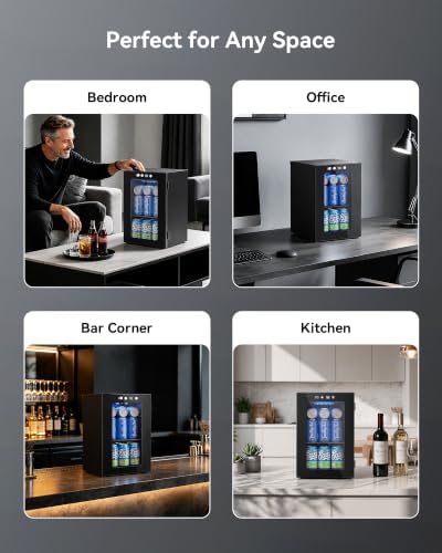 24 Can Beverage Refrigerator, Countertop Mini Fridge with Glass Door, Black - Image 5