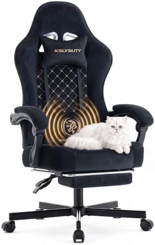 Desk Computer Gaming Chair - High Back Ergonomic Office Chair with Footrest and Lumbar Support, Swivel Comfy Home Gamer Video Game Chairs with Pocket Spring Cushion for Adults (Black Fabric) by KslysutyFurniture