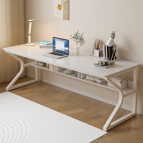 OSCHF 71-Inch Extra Long Desk with Storage Shelf, Warm White by OSCHF