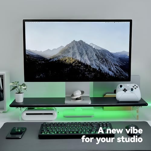 Bamboo Monitor Stand, Desk Shelf with Acrylic Legs and RGB Lights - Image 5