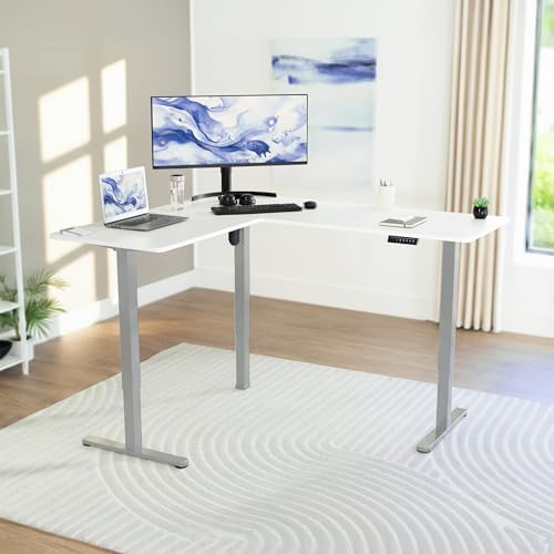 VIVO White 63 x 55 in Corner Standing Desk, DESK-E3CTGW - Image 2