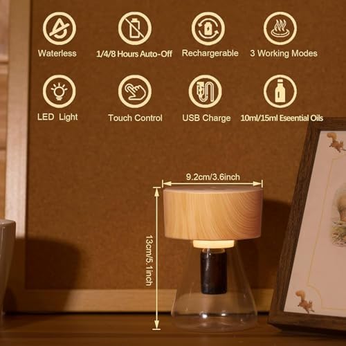 LOXIM Twilight Aromatherapy Diffuser with Sweet Dreamscape Essential Oil Blends, Atomizing Technology Diffuser with Essential Oil Set, Optional LED Light, No Water, Quiet, Battery Operated -Woodgrain - Image 4