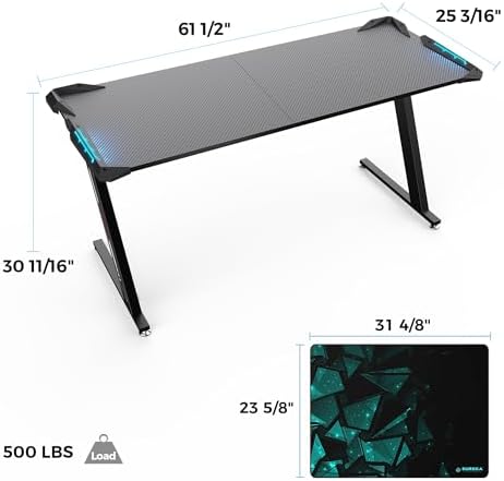 EUREKA ERGONOMIC Gaming Desk, 60 Inch Computer Desk with RGB LED Lights - Image 3